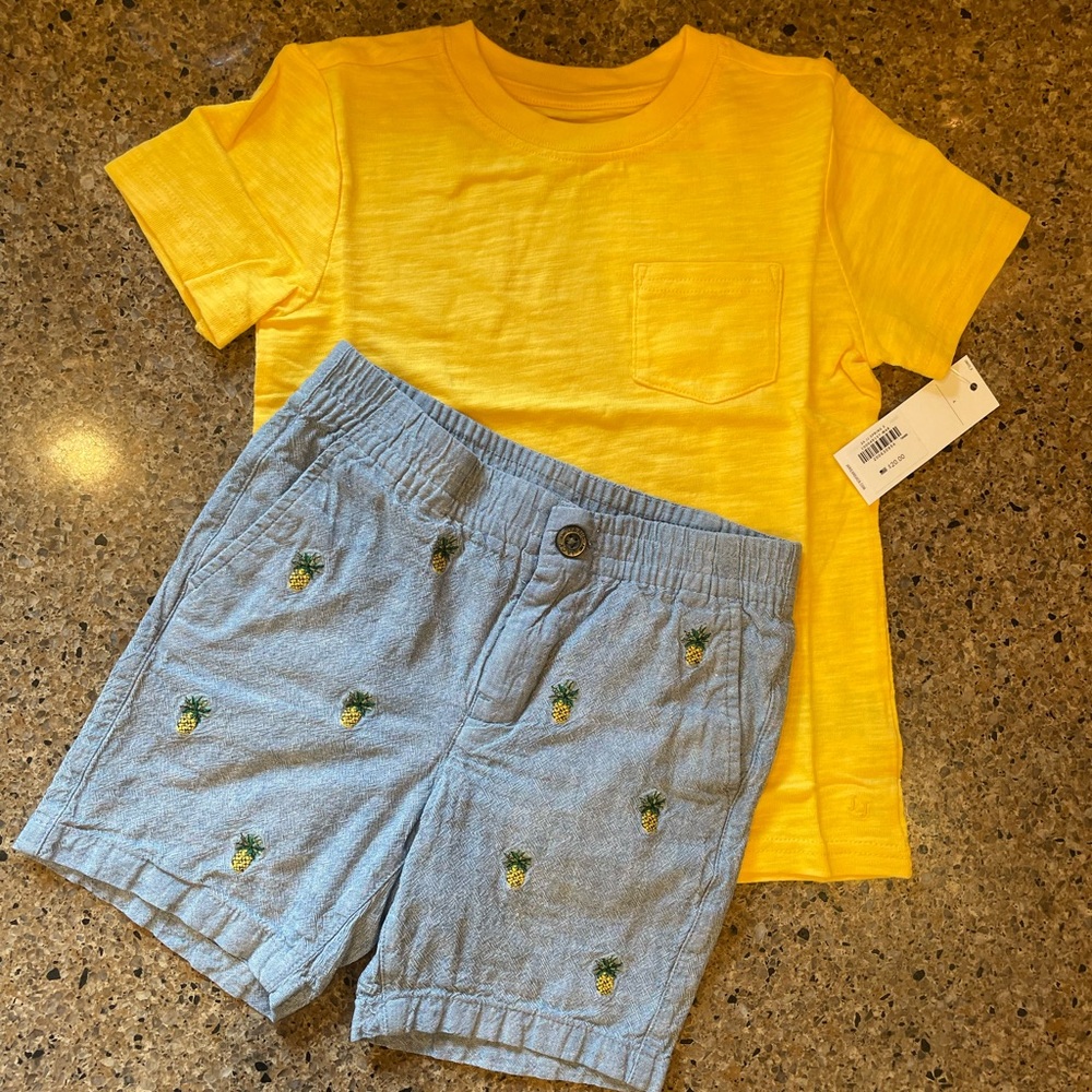 Janie and Jack Yellow Tee with Blue Pineapple Shorts